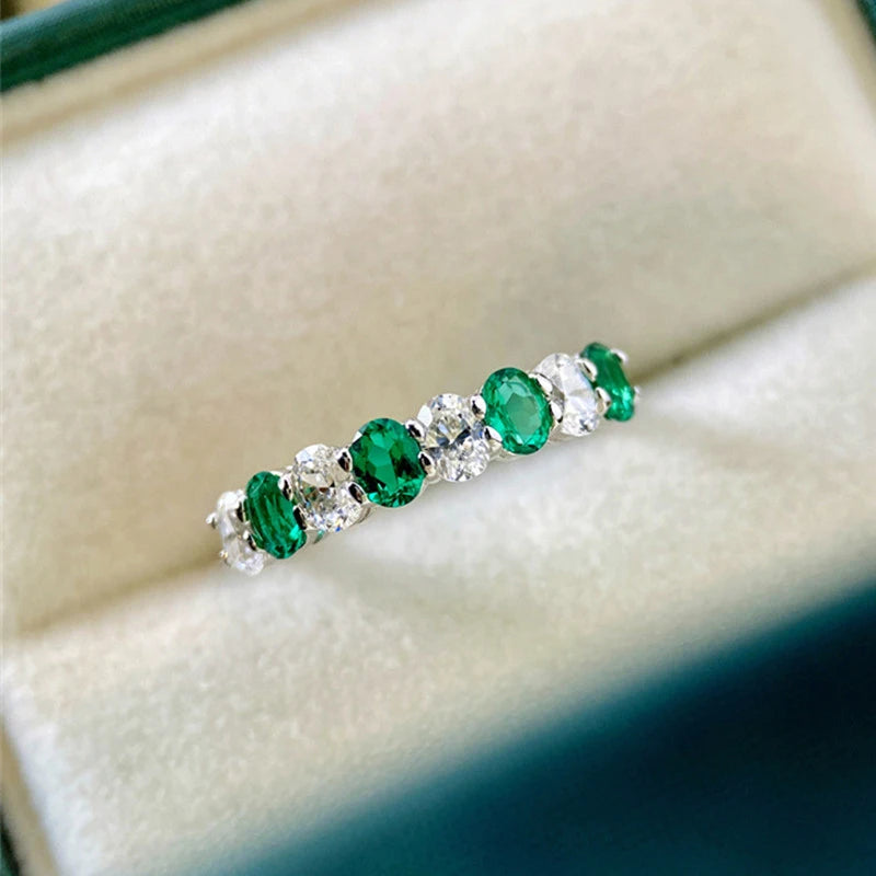 Silver Color Chic Green/White Cubic Zirconia Women Rings Wedding Band Jewelry