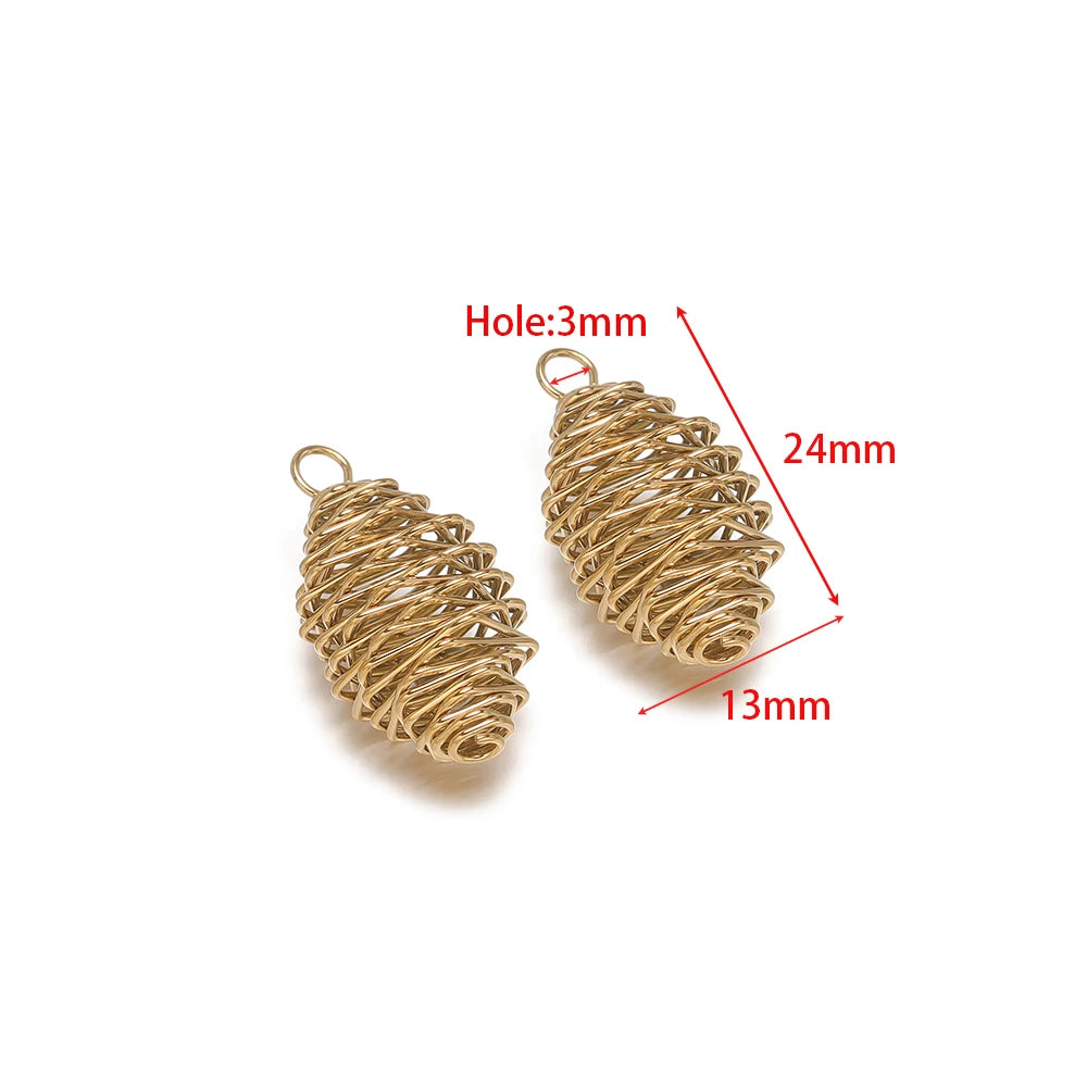 Gold spring coil charm pendant, 24x13mm, 3mm hole, set of 5