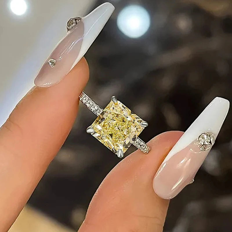 Handcrafted Yellow CZ Square Ring for Women Wedding Chic Gift Jewelry m16