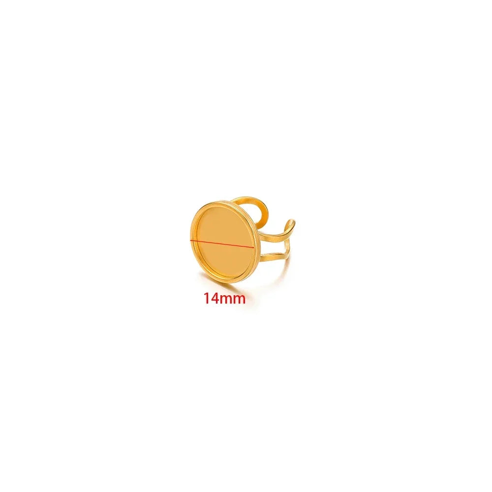 Gold tone round cabochon ring base setting, open back, 14mm
