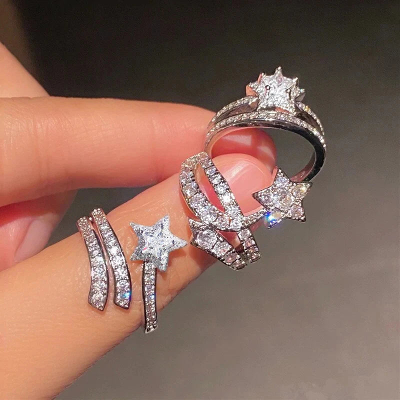 Luxury Bright CZ Wedding Band Delicate Shining Star Ring m01