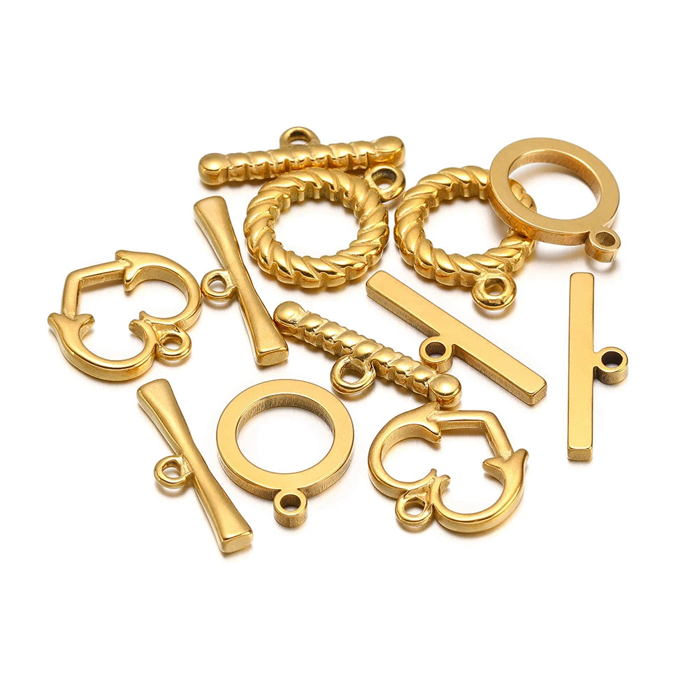 Gold stainless steel toggle clasp parts set with rings and bars for jewelry making