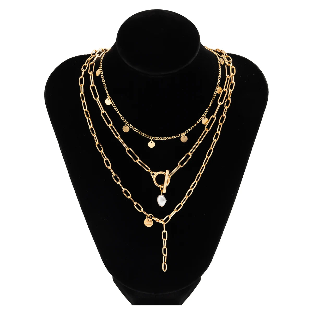 Women Trendy Long Tassel Necklace Punk Layered Chain with Imitation Pearl