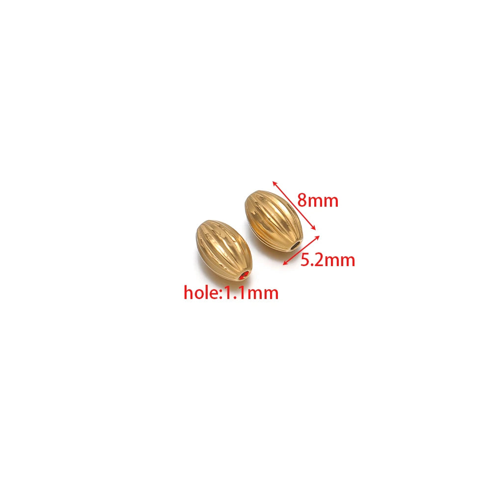 Gold-plated pumpkin spacer beads, 8mm x 5.2mm, 1.1mm hole
