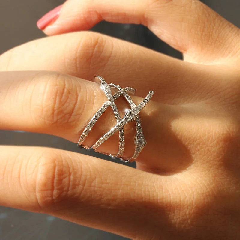Luxury Creative Cross Rings Wide Rings for Women Wedding Band Jewelry