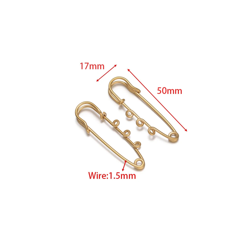 Gold-tone multi-hole safety pin brooch, 50mm, 1.5mm wire