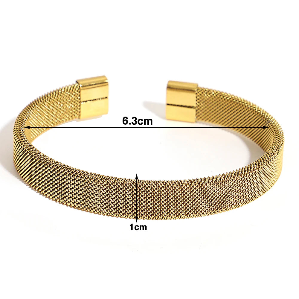 Vintage Gold Plated Stainless Steel Weave Bracelet for Women Men Exquisite Chunky Cuff Bangle Bracelets Waterproof Jewelry