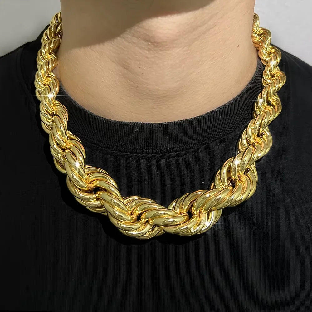 Hip Hop Street Style Exaggerate Necklace Unisex Golden Silver Color Chunky Jewelry