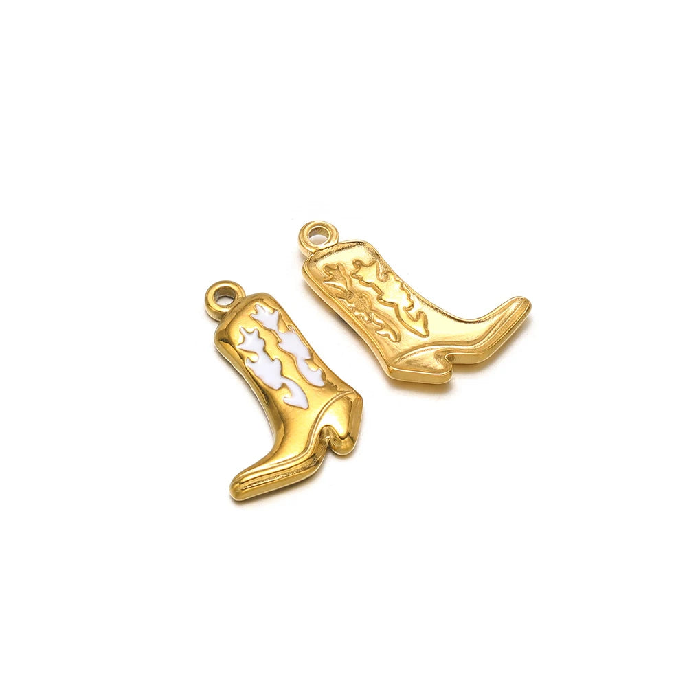 Set of two enamel boot charms, gold-tone; one purple enamel, one gold