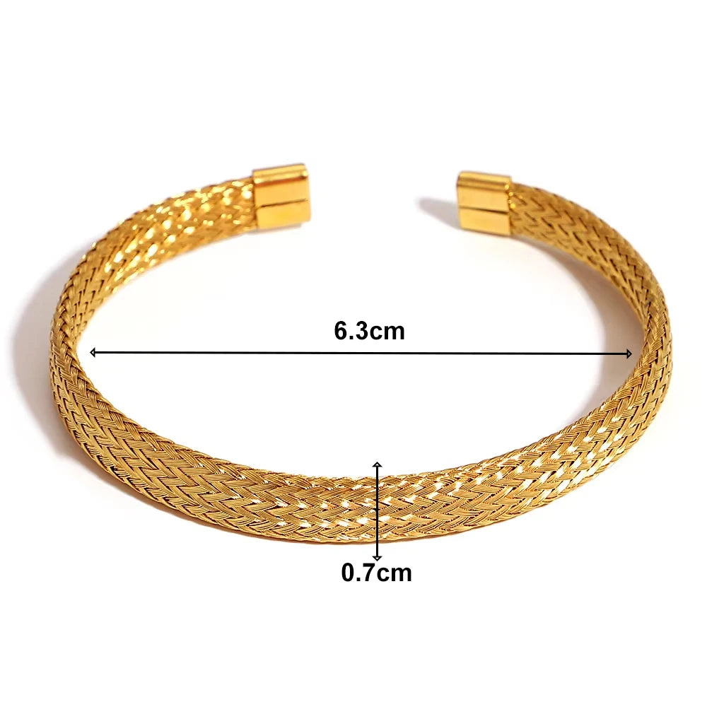 Vintage Gold Plated Stainless Steel Weave Bracelet for Women Men Exquisite Chunky Cuff Bangle Bracelets Waterproof Jewelry