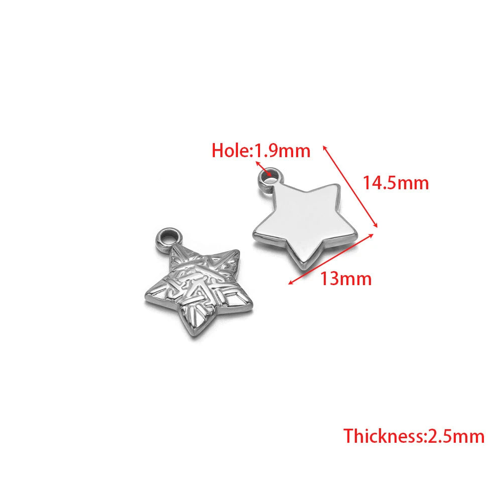 Silver star and snowflake-shaped pendant charms with loop bails