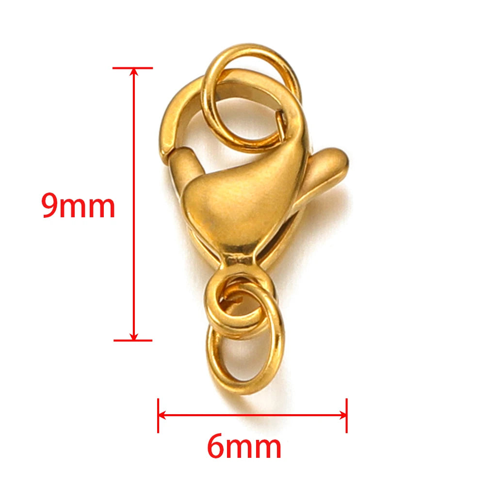 Gold lobster clasp with jump ring, 9mm x 6mm