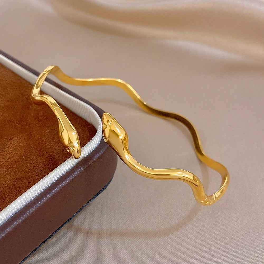 Unique Twisted Snake Shaped Bracelet for Women Stylish Gold Plated Stainless Steel Cuff Bangle Bracelets Waterproof Jewelry