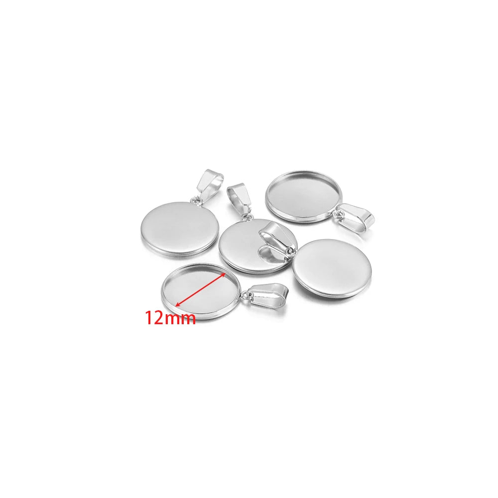 Steel round cabochon bezel blank tray settings with clamp bails, 12mm size