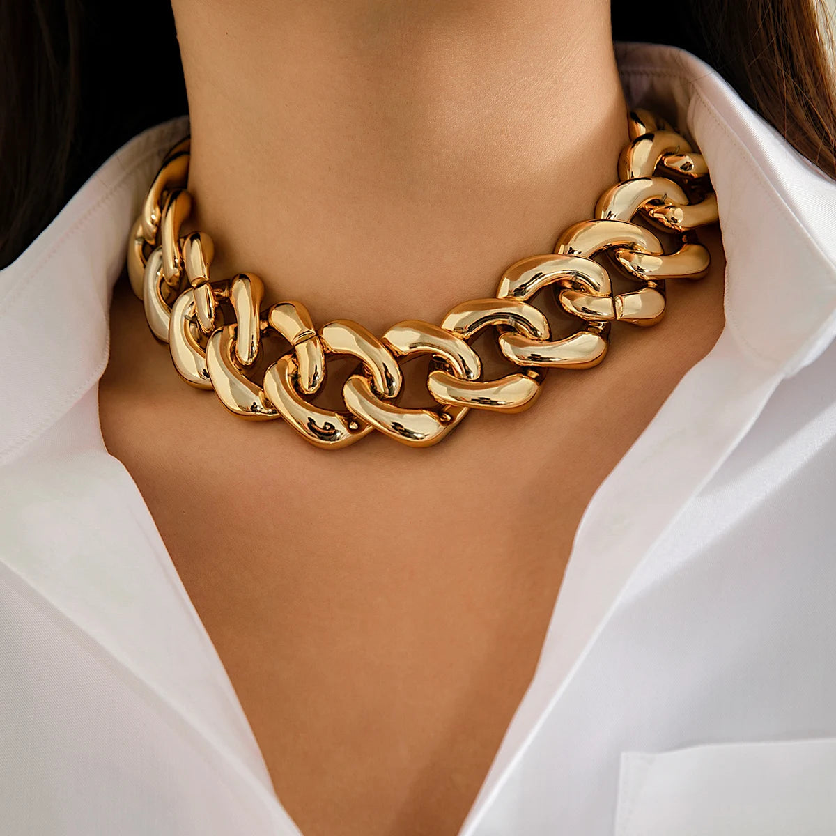 Large Chunky Chains Choker Necklace for Women Trendy Exaggerated Big Collar on Neck Accessories