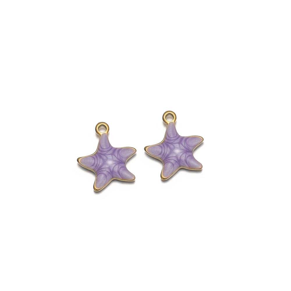 Purple star enamel charm with gold-tone loop, pair