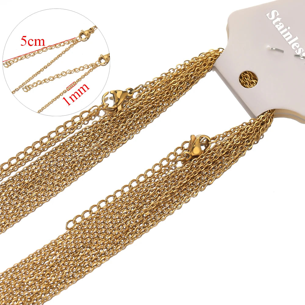 Gold cable link chain extenders, 1mm width, 5cm extension, clasp connector ends