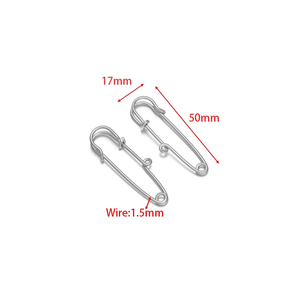 Silver multi-hole safety pin brooch, 50mm length, 17mm width, 1.5mm wire