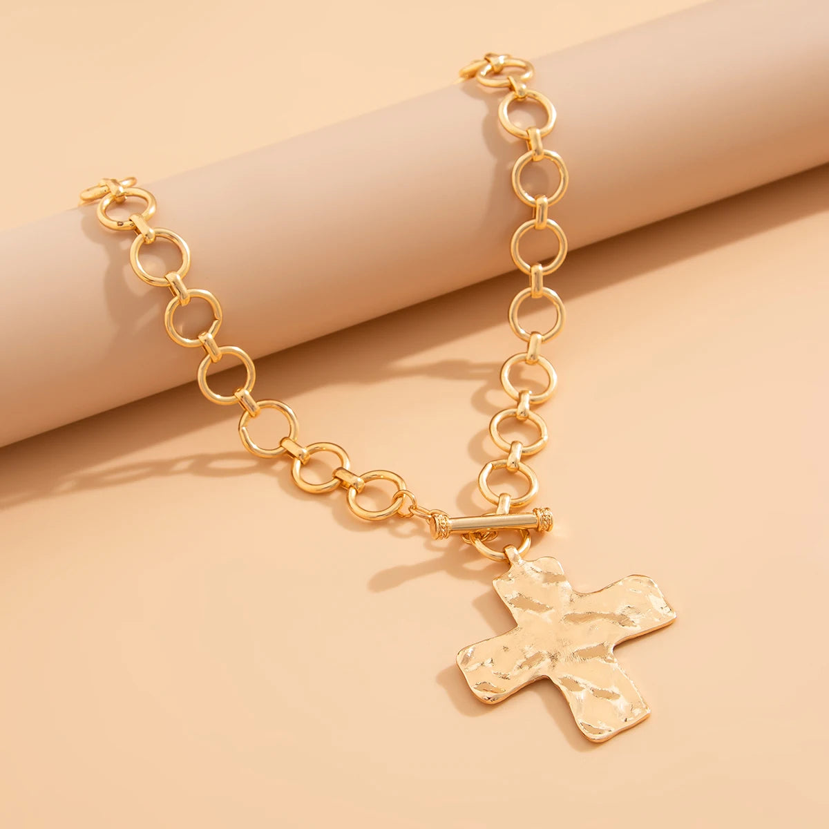 Exaggerated Gold Color Gothic Punk Large Cross Pendant Necklace for Women Choker Jewelry