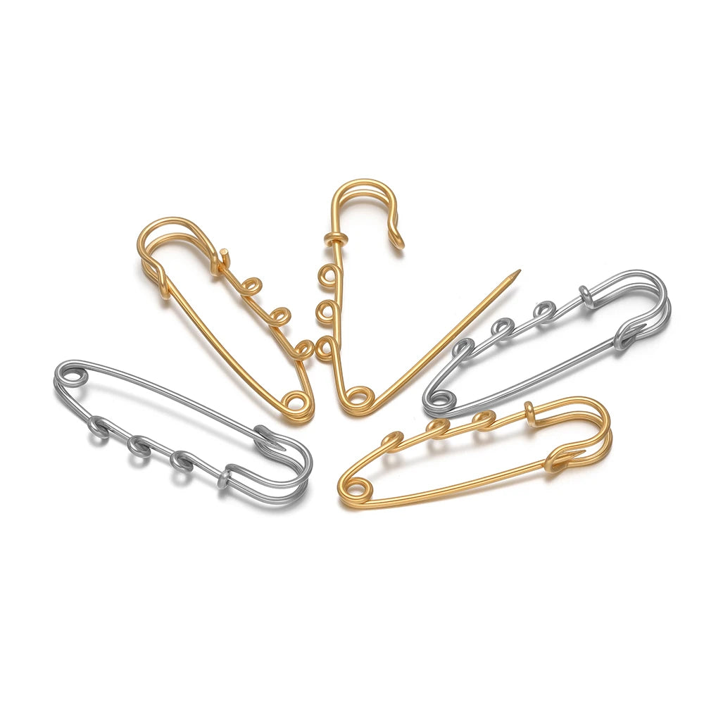 Mixed gold and steel safety pin brooch connectors, U-pin design, 5 pieces