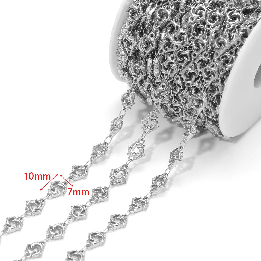 Starfish charm chain, silver-tone metal chain with starfish motifs and oval links