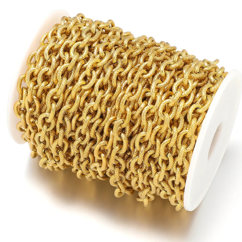 Gold chunky textured chain link roll with glossy oval links for DIY jewelry