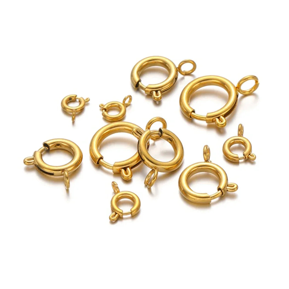 Gold spring clasp round connectors with hook ring closures (10 pcs)