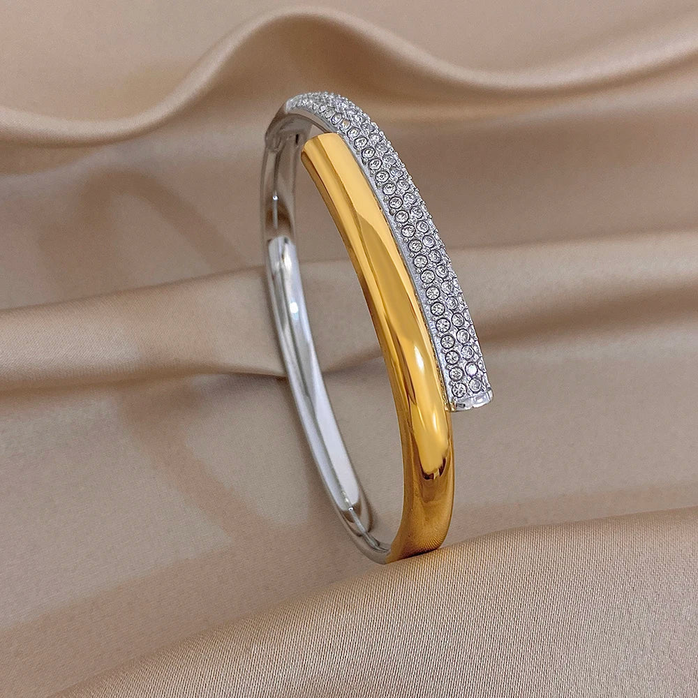 Trendy Gold Silver Color Stainless Steel Cuff Bangle for Women Unique Geometric Spiral Chunky Bracelets Waterproof Jewelry