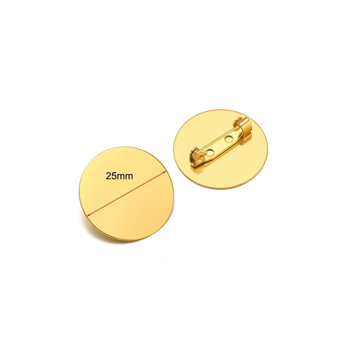 Gold-tone stainless steel brooch base cabochon setting, 25mm round