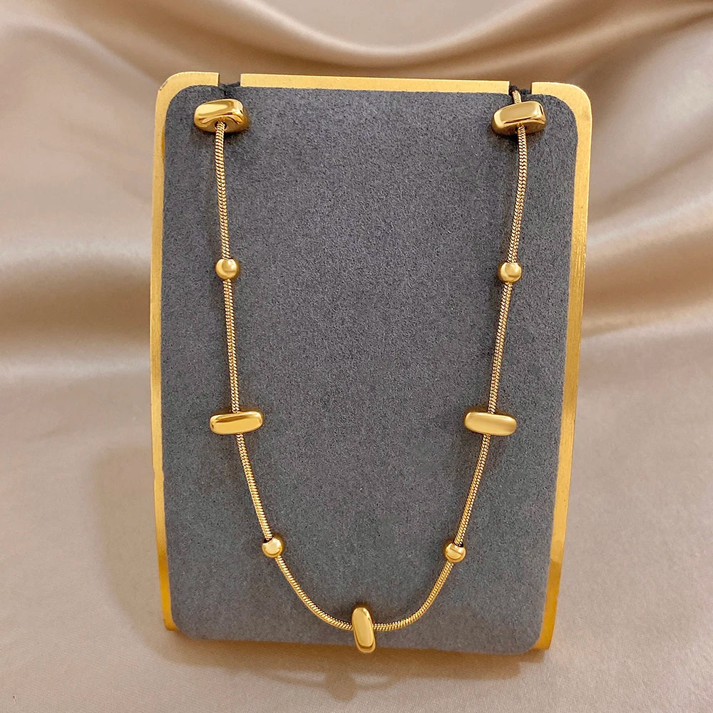 Trendy Gold Plated Stainless Steel Thick Chain Necklace Bracelet Geometric Beads Link Chain Waterproof Necklaces Bracelets