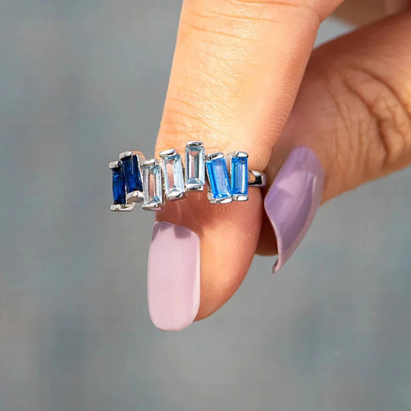 Trendy Blue Geometric Zirconia Ring Chic Engagement Jewelry m11