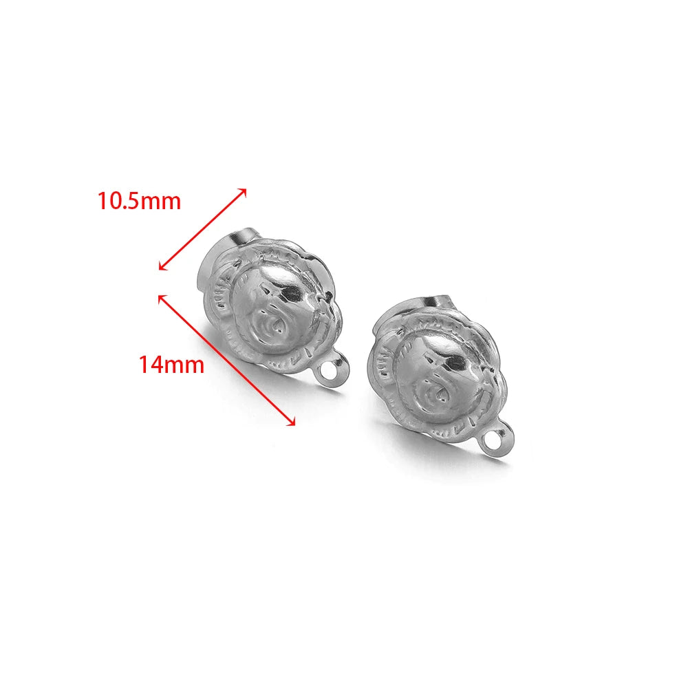 Stainless steel tree-of-life stud earrings with round medallion design