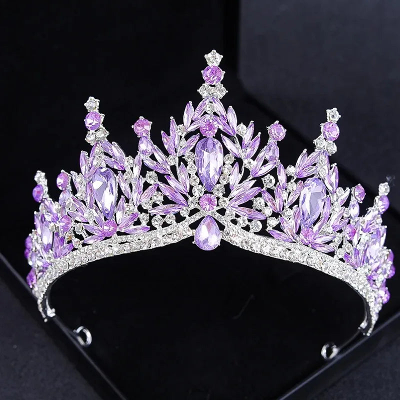 Lavender purple crystal tiara with silver-tone band and faceted marquise gemstones