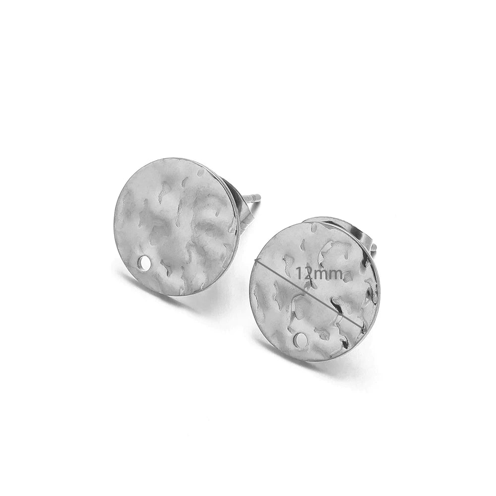 Silver-tone round embossed stud earrings, ripple disc size 12mm, post-and-back pair