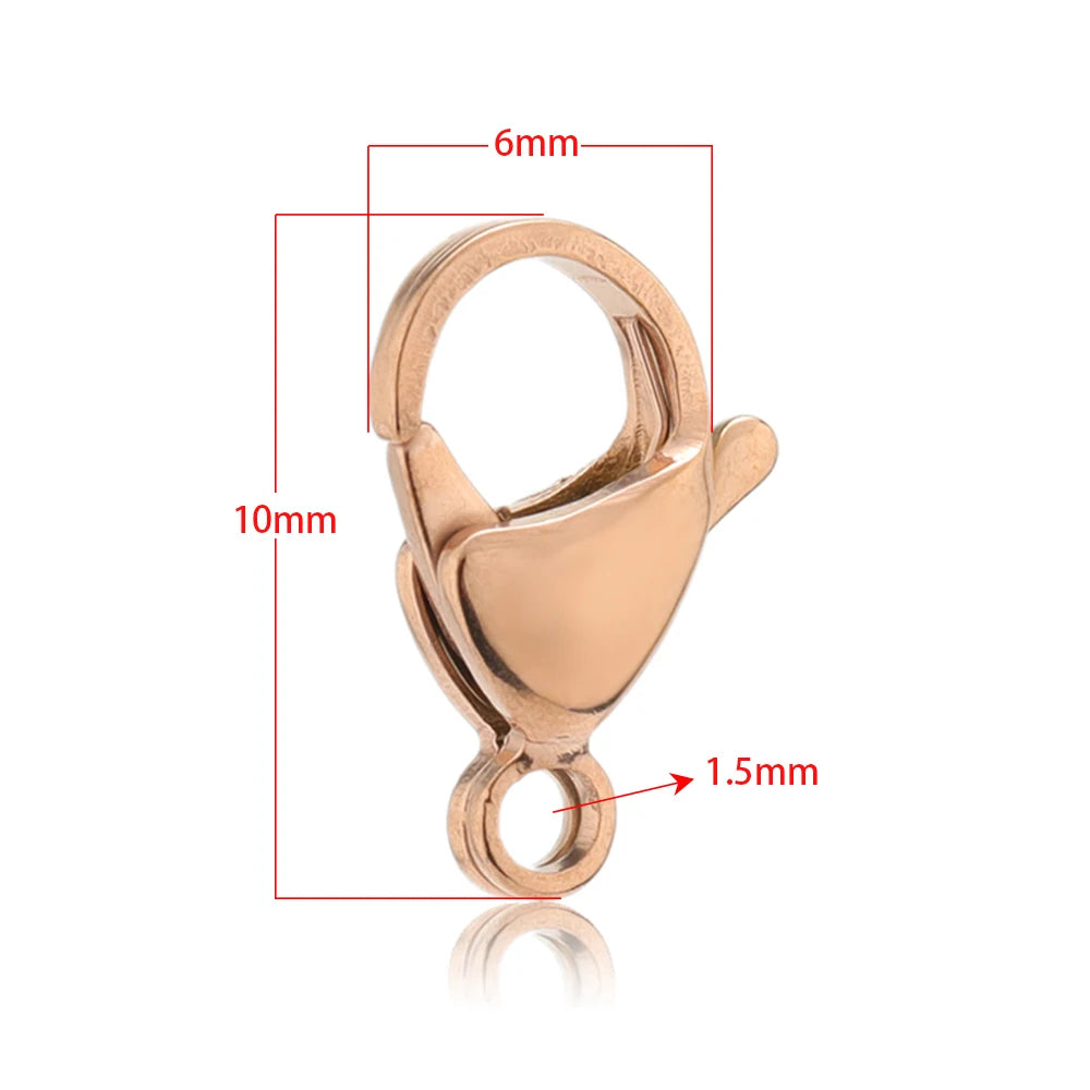 Rose gold lobster clasp hook connector, 10mm x 6mm opening, 1.5mm pin