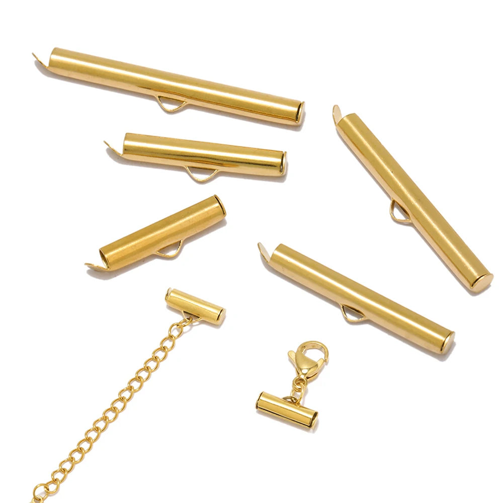 Gold crimp end caps with slider clasps and small chain connector pieces