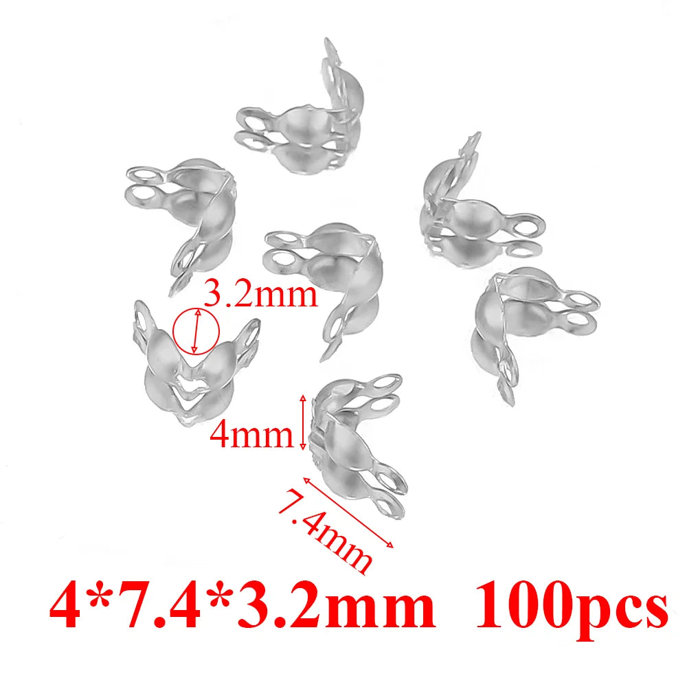 Silver tone end crimp bead hook connectors, small metal clasp findings with loop