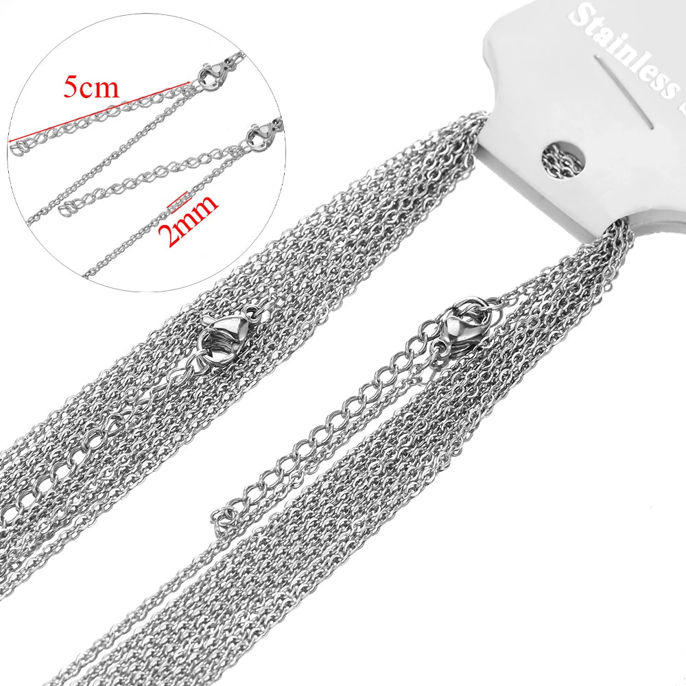 Silver cable link chain extenders, 2mm width, 5cm extension, clasp connector ends