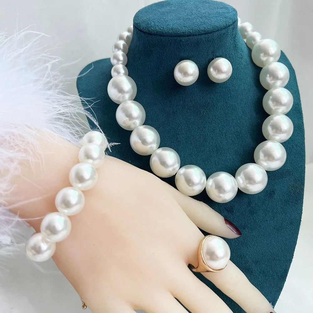 Big Pearl Choker Necklaces Bohemian Women Fashion Chunky Jewelry Sets For Bridal Wedding