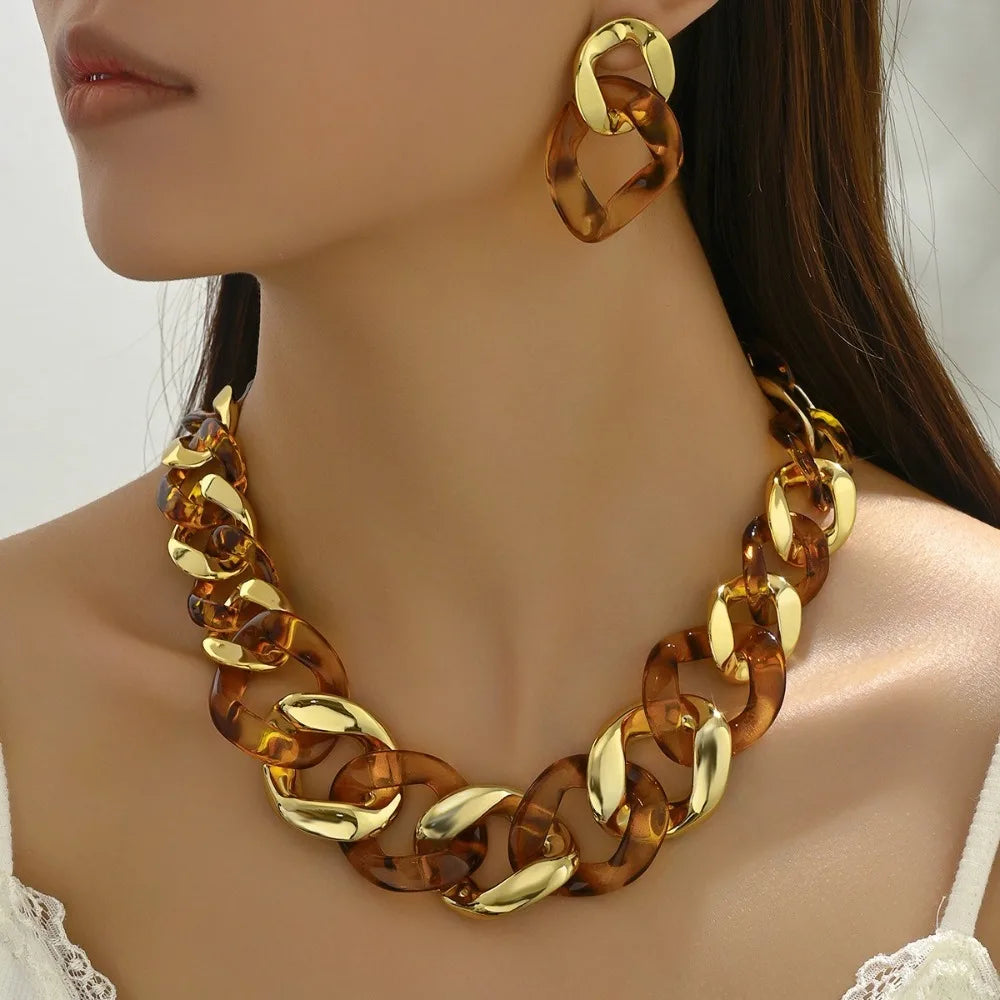 Chunky Jewelry Link Chain Vintage Earrings And Necklace Set For Women Punk Thick Choker Jewelry Gift