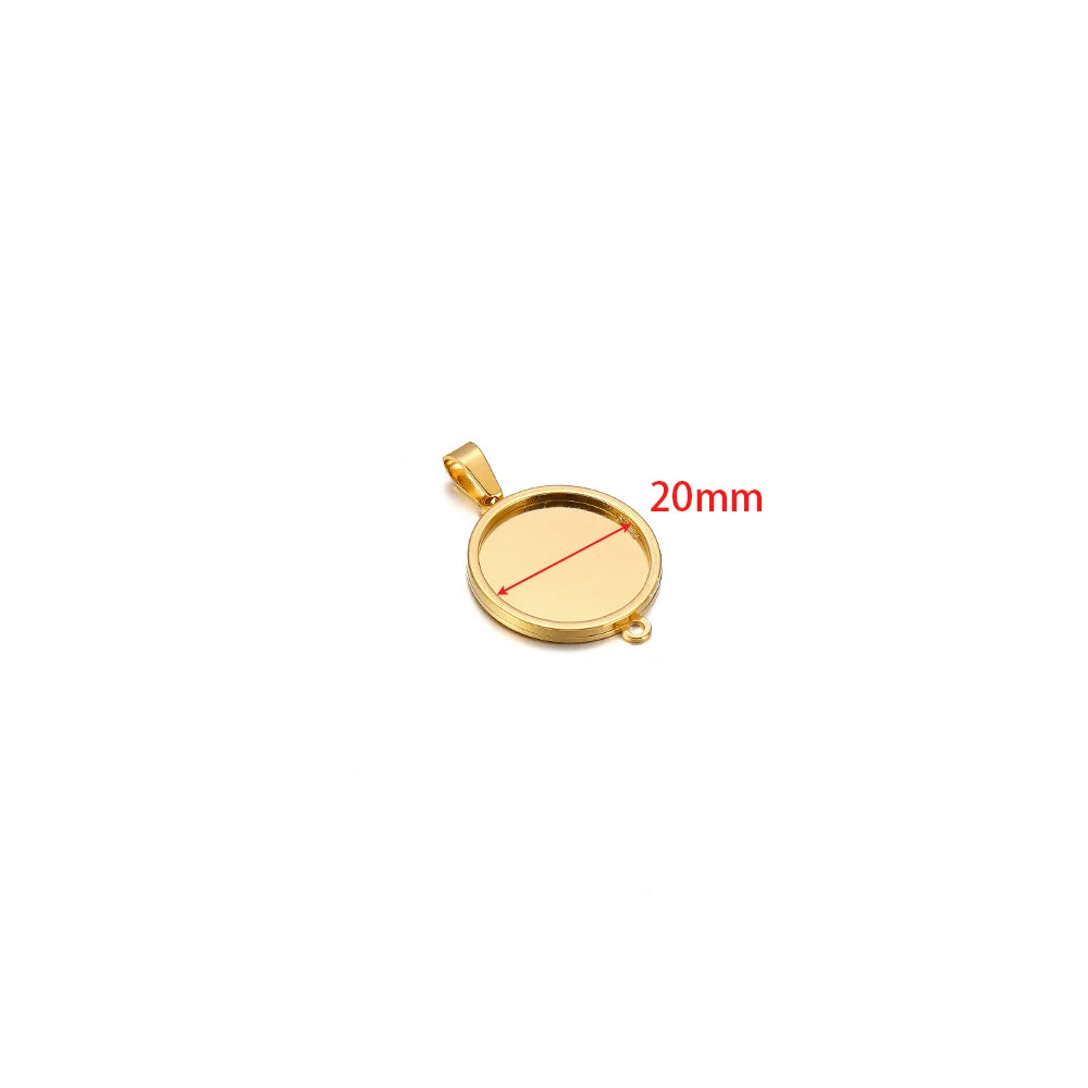 Gold-tone round cabochon pendant base with bail, 20mm