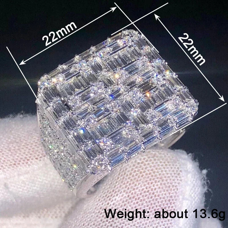 Rectangular baguette cubic zirconia ring; approx 22mm wide, 13.6g