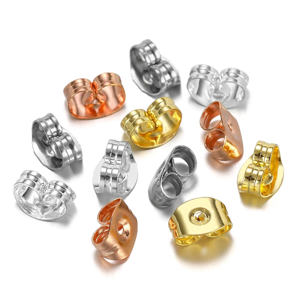 Assorted butterfly earring back stoppers in rose gold, gold, and silver tones
