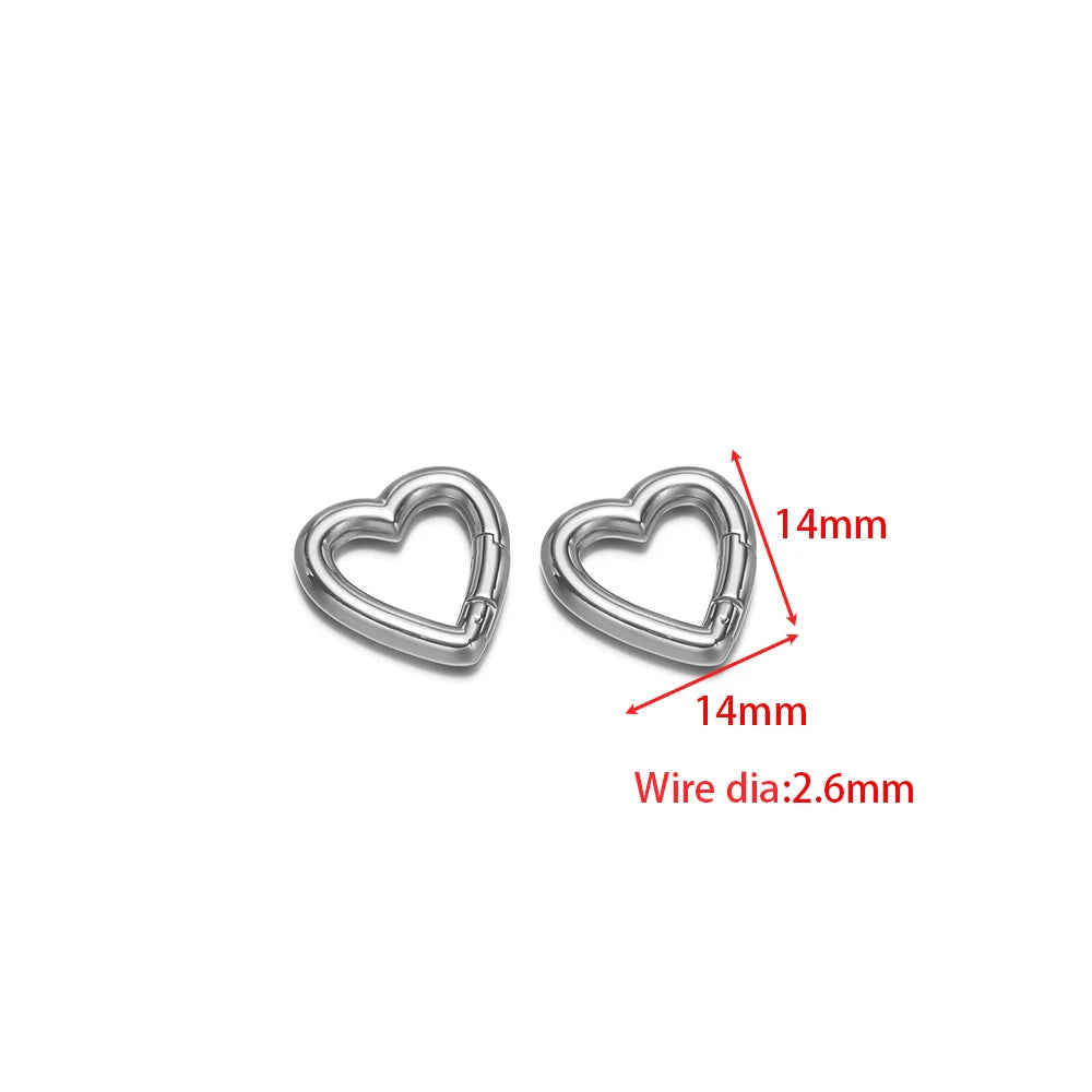 Steel heart spring buckle clasp connector, 14x14mm, 2.6mm wire