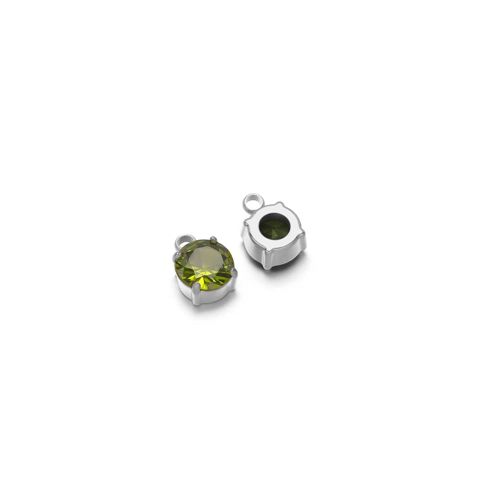 Round glass crystal claw rhinestone, steel-tone, lime yellow-green