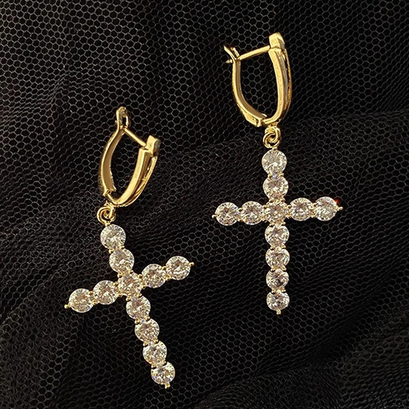 Fashion Round Cubic Zirconia Cross Dangle Earrings For Women m17