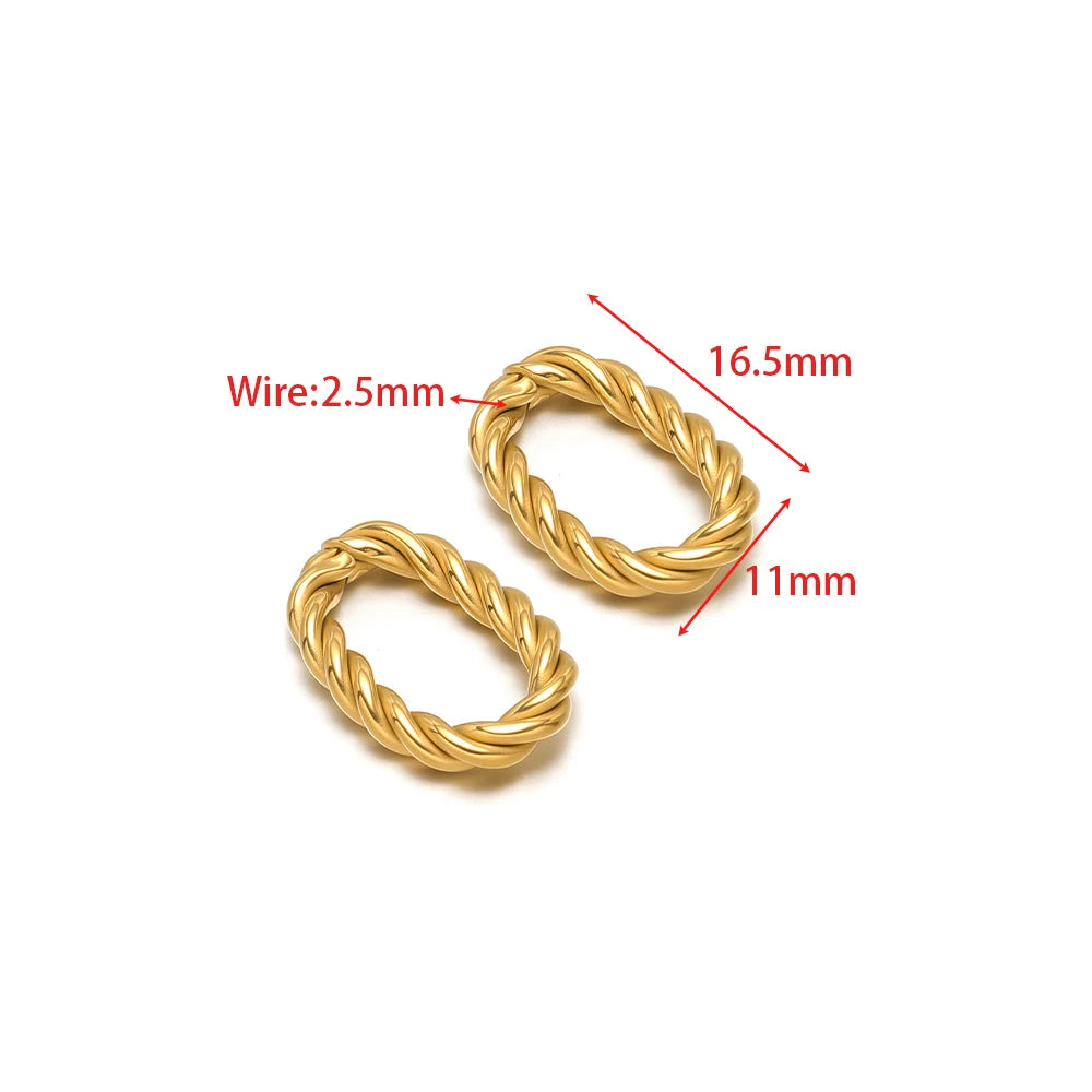 Twist-open oval connector charm, braided oval loop, gold tone