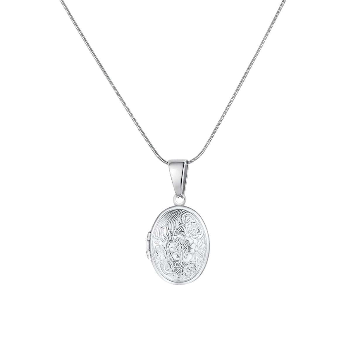 Silver heart pendant necklace with engraved oval heart charm on thin chain
