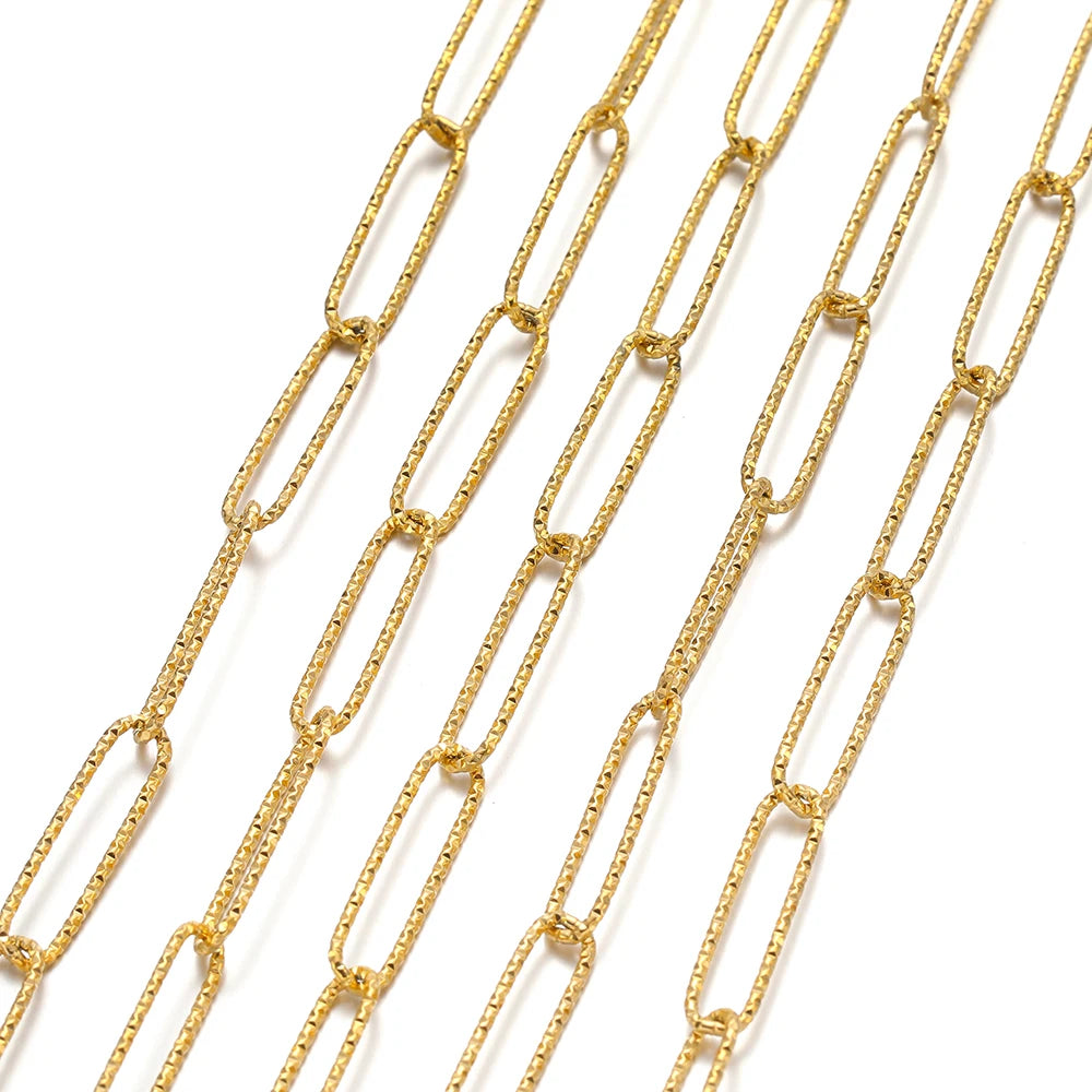 Gold oval link chain with textured embossed pattern for necklace and bracelet making