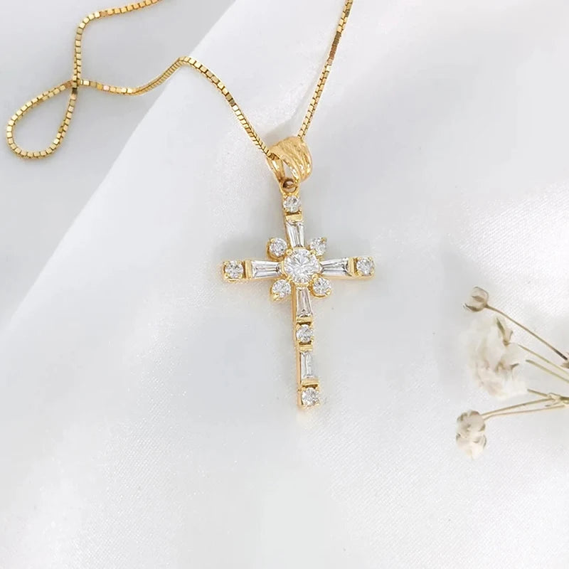 Luxury Cubic Zirconia Cross Pendant Necklace for Women Wedding Jewelry m22